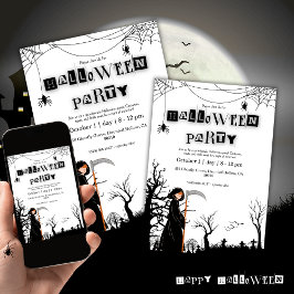 Simple Invitación De Halloween En Blanco Y Negro
