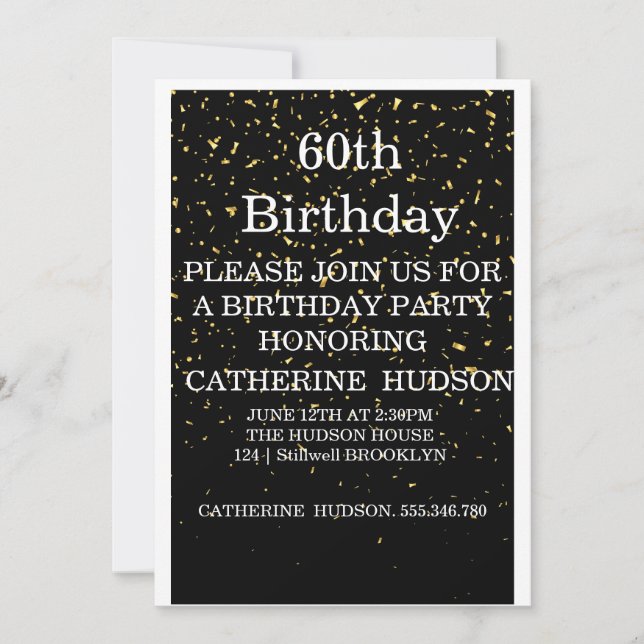Simple invitación de oro Negro 60 cumpleaños (Anverso)
