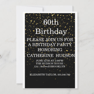 Simple invitación de oro Negro 60 cumpleaños