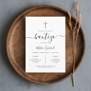 Simple Invitación Española Moderna De Bautizo Blan
