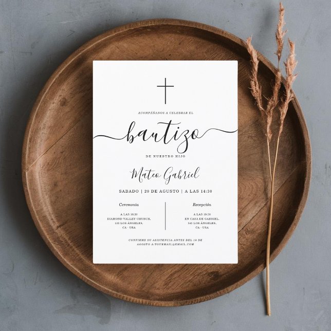 Simple Invitación Española Moderna De Bautizo Blan (Subido por el creador)