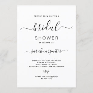 Simple invitación minimalista a la ducha nupcial