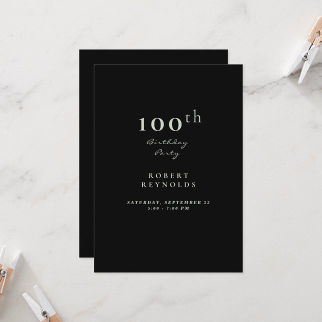 Simple invitación negra a la fiesta de cumpleaños  (Anverso/Reverso In Situ)