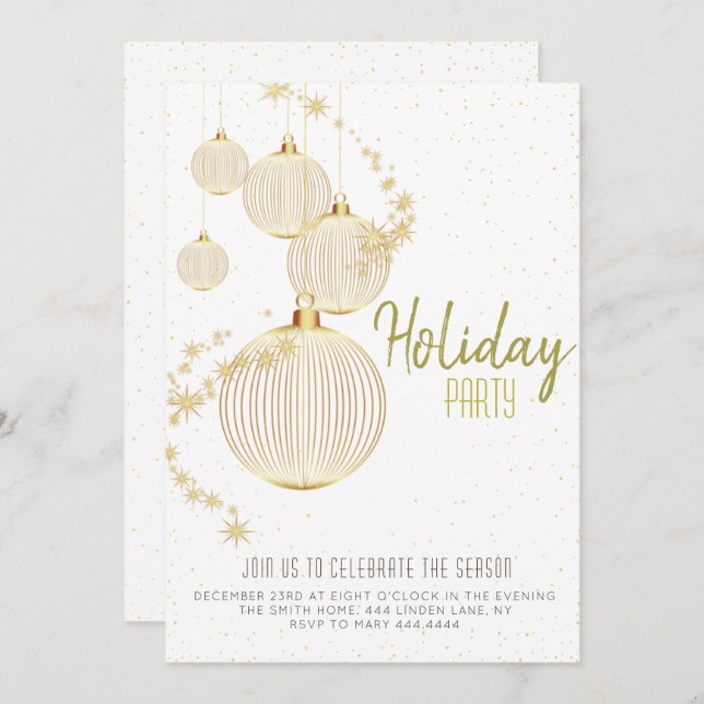 Simple invitación para fiestas de navidades de oro (Anverso / Reverso)