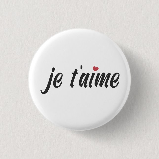 Simple Je T'aime Te Amo Valentine | Botón Pin (Anverso)