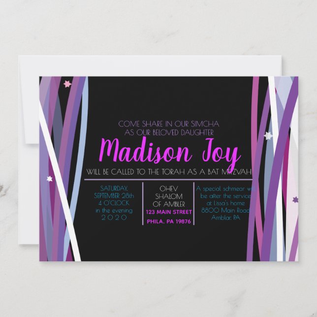 SIMPLE LÍNEAS BAT MITZVAH Invitación (Anverso)