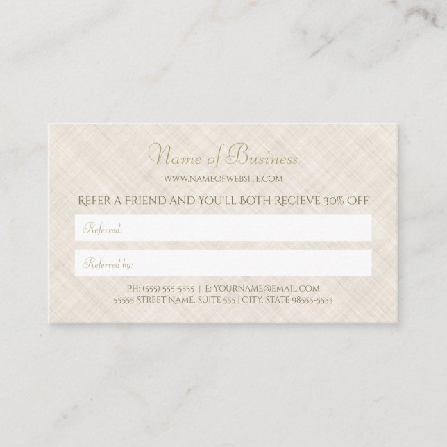 Simple Linen Beige Elegante Remisión de texto de o (Anverso)