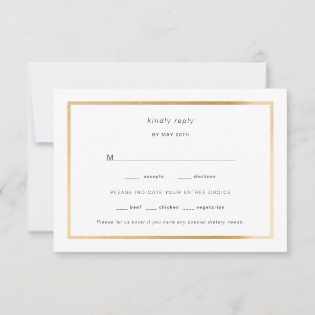 Simple marco de oro para boda rsvp (Anverso)
