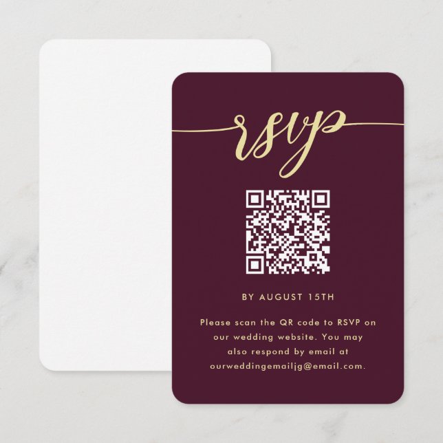 Simple Marsala Wedding RSVP con código QR (Anverso / Reverso)