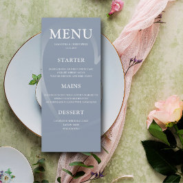 Simple menú de boda azul polvoriento y corazón de 