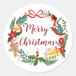Simple Merry Christmas Wreath | Sello Pegatina