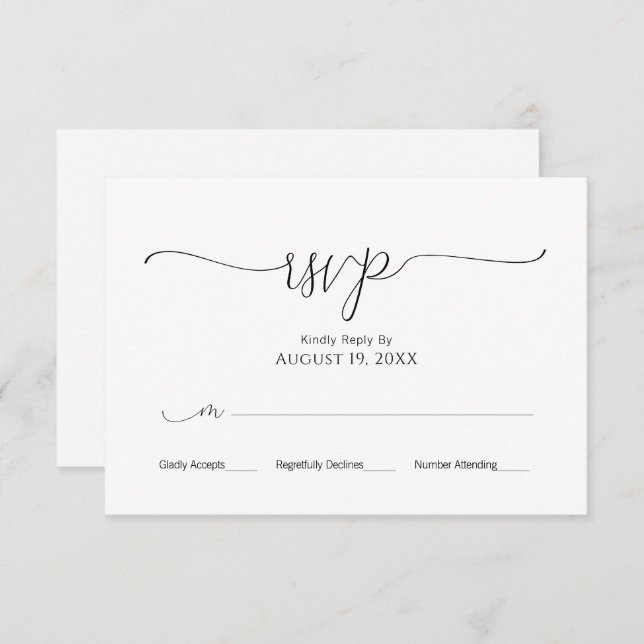 Simple Minimal Guion Boda Blanco y Negro RSVP (Anverso / Reverso)