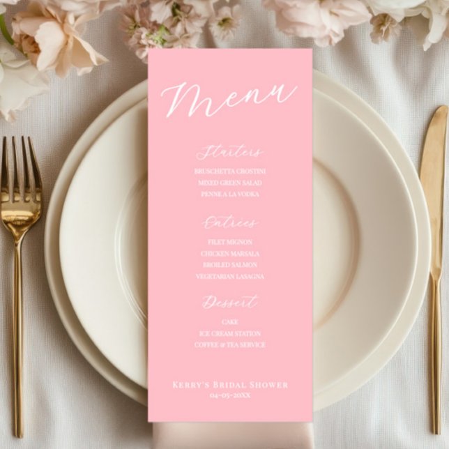 Simple Minimalist Light Pink Menu Card  (pink menu sign, wedding menu, bridal shower, baptism decor, simple minimalist, elegant reception)