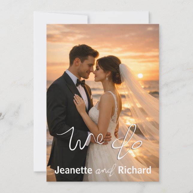 Simple Minimalist Wedding Sunset Beach Flat Card (Anverso)