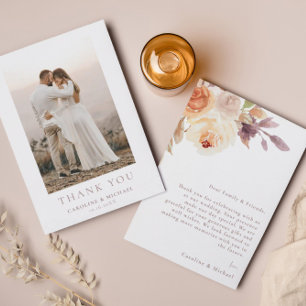 Simple Minimalista Foto Floral Boda Agradecimiento