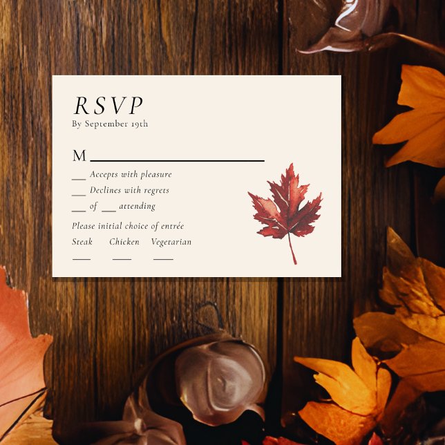 Simple Mínimo Fall Leaf Cream Boda Menú RSVP (Subido por el creador)