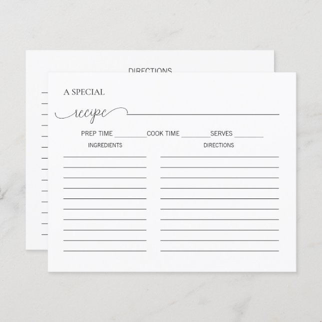 Simple Mínimo Script Bridal Shower Recipe Tarjeta  (Anverso / Reverso)