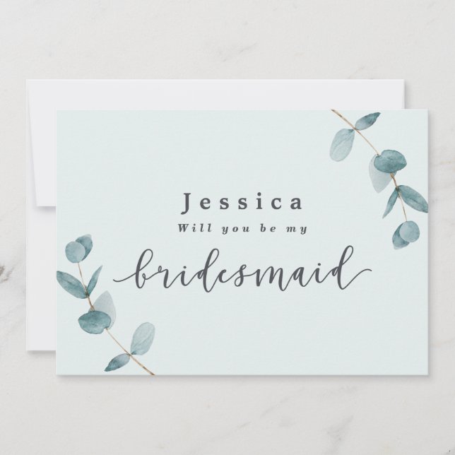 Simple Mint Eucalyptus Bridesmaid Propuesta (Anverso)
