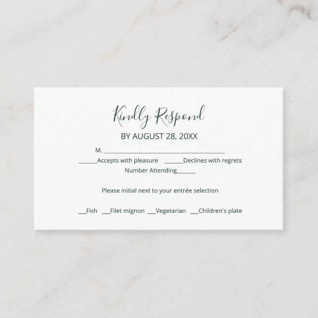 Simple Moda Script Wedding RSVP Tarjeta de gabinet (Anverso)