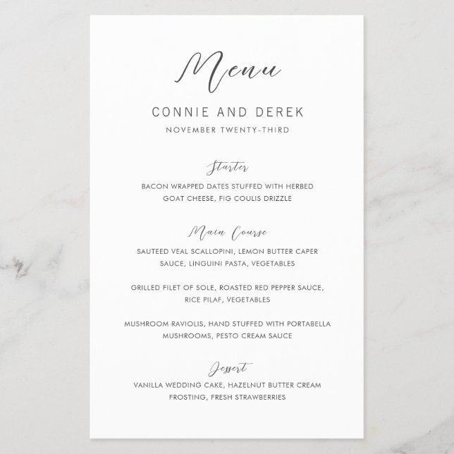 Simple Modern Budget Wedding Menu (Frente)