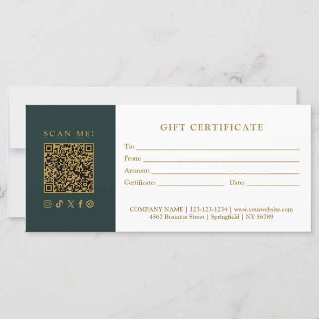 Simple Modern Business QR Code Gift Certificate (Anverso)