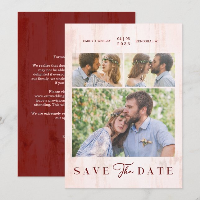 Simple Modern Collage Wedding Couple 3 Photos (Anverso / Reverso)