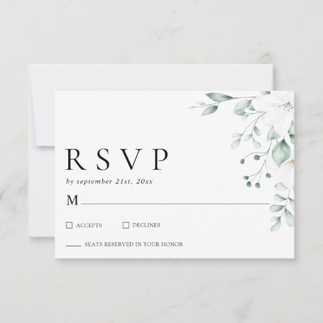 Simple Modern Eucalyptus Greenery Wedding RSVP (Anverso)