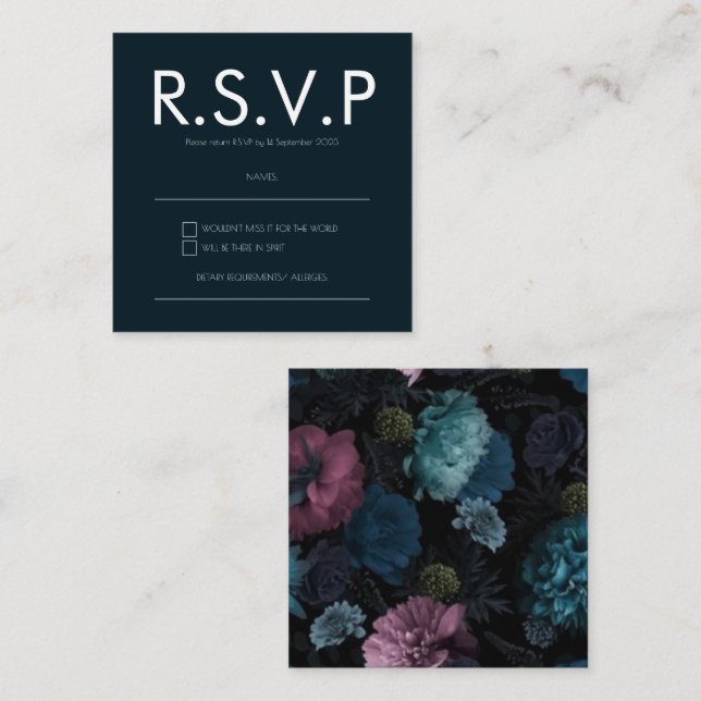 Simple moderna Moody Boda floral Tarjeta RSVP (Anverso / Reverso)