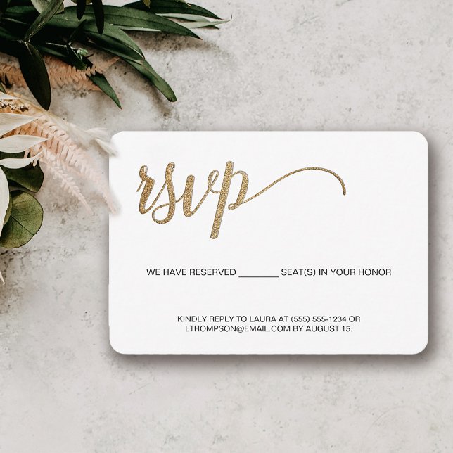 Simple Moderno Asiento Reservado RSVP de Oro sin c (Modern elegant gold RSVP email phone Response)