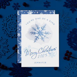 Simple Moderno Copo de Nieve Acuarela Azul Navidad