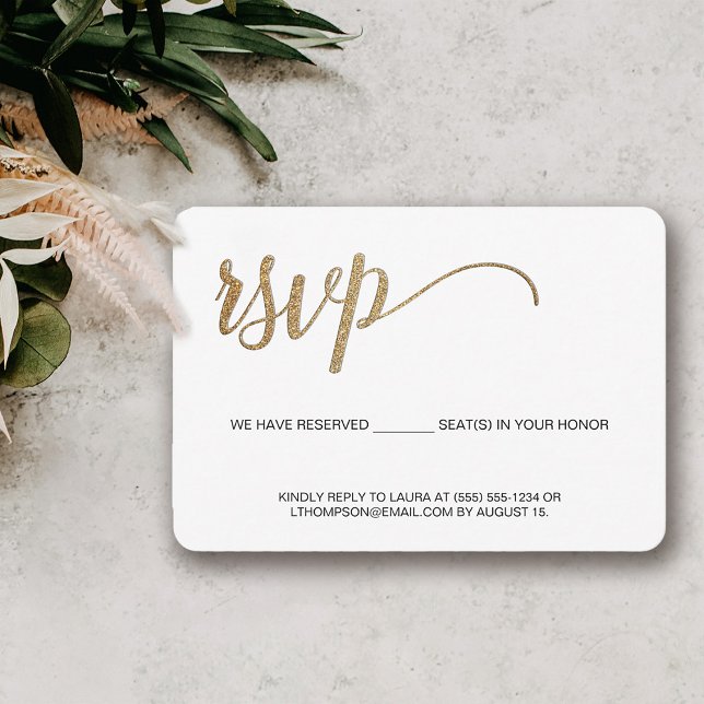 Simple Moderno Gold RSVP sin envío Asiento Reserva (Modern elegant gold RSVP email phone Response)