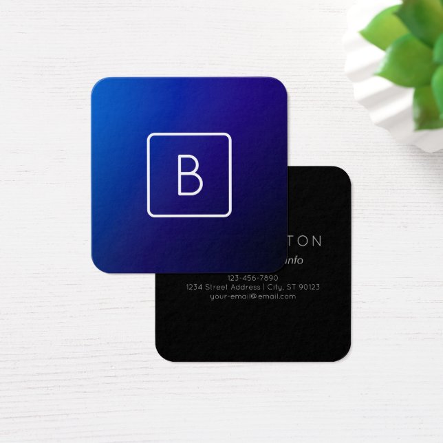 Simple Monograma Moderno Gradiente Azul Oscuro (Escritorio)