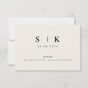 Simple monograma simple beige Salven la fecha VI