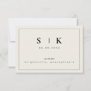 Simple monograma simple beige Salven la fecha VI