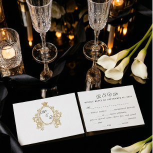 Simple Monograma Vintage Falso Oro Boda RSVP