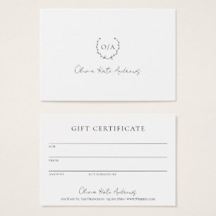 Simple Monograma Wreath Elegant Gift Certificado