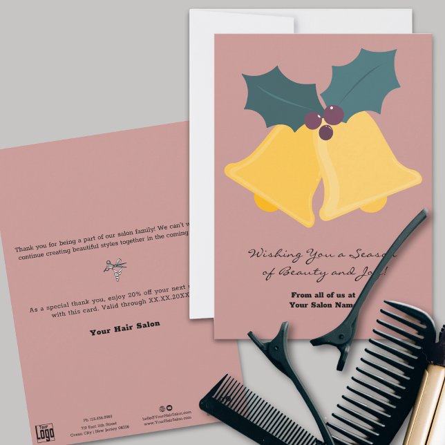 Simple Navidad Bells & Bay deja tarjeta de vacacio (Simple Christmas Bells & Bay Leaves Holiday Card)