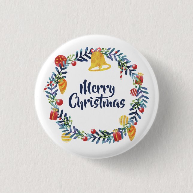Simple Navidad Floral Wreath | Botón Pin (Anverso)