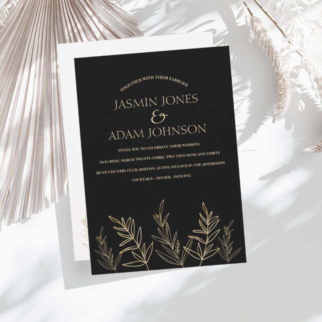 Simple negro y oro deja la invitación a la boda (Subido por el creador)