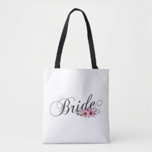 Simple Novia Caligrafía Floral Bolsa tote