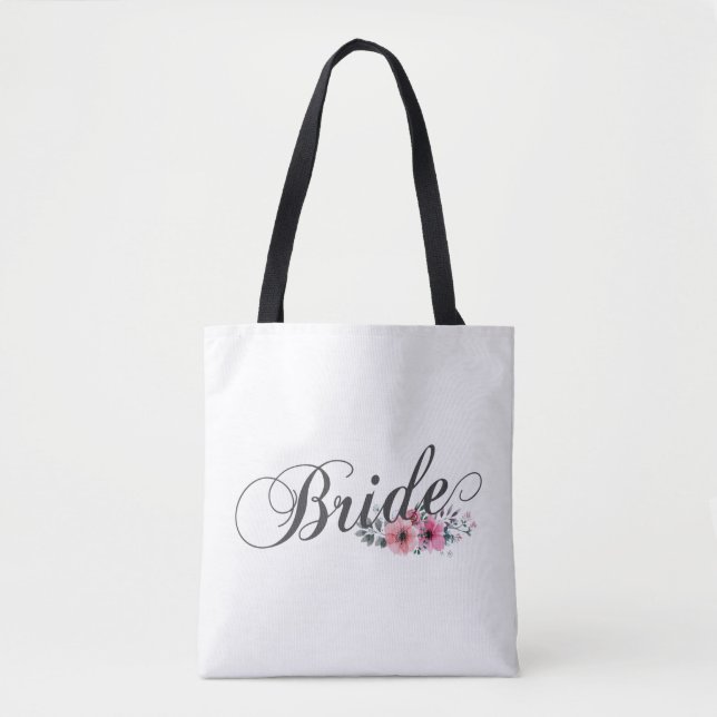Simple Novia Caligrafía Floral | Bolsa tote (Anverso)