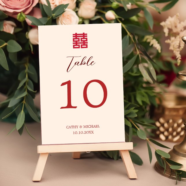 Simple número de mesa de boda chino beige rojo (Subido por el creador)