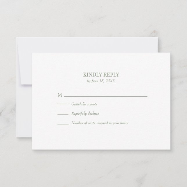 Simple Olive Green Custom Photo Wedding RSVP Card (Anverso)