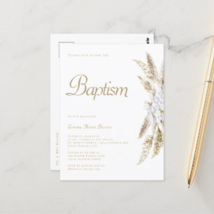 Simple Pampas Invitación al Bautismo de Oro Blanco
