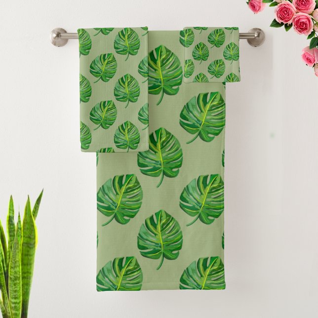 Simple patrón de hoja de Monstera en verde salvia (Subido por el creador)