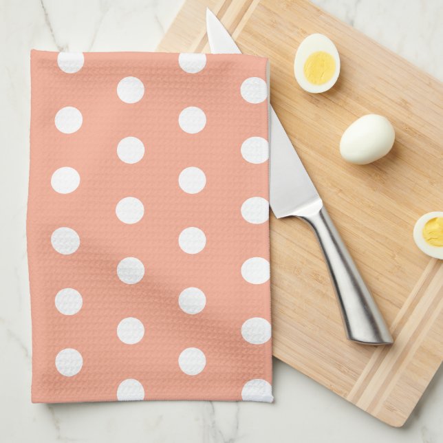 Simple Peach Polka Dots Kitchen Toalla (Doblado Cuarto)