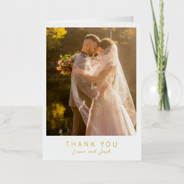 Simple Photo Modern Wedding Foil Thank You Card (Anverso)