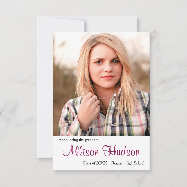 Simple Photo Purple Name - Invitación 3x5 Grad (Anverso)