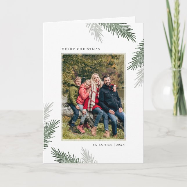 Simple Pine Sprigs Navidades Foto Tarjeta De Salud (Anverso)
