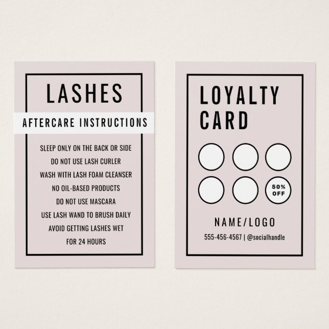  Simple Pink Lash Extensions Aftercare Card (Anverso y reverso)